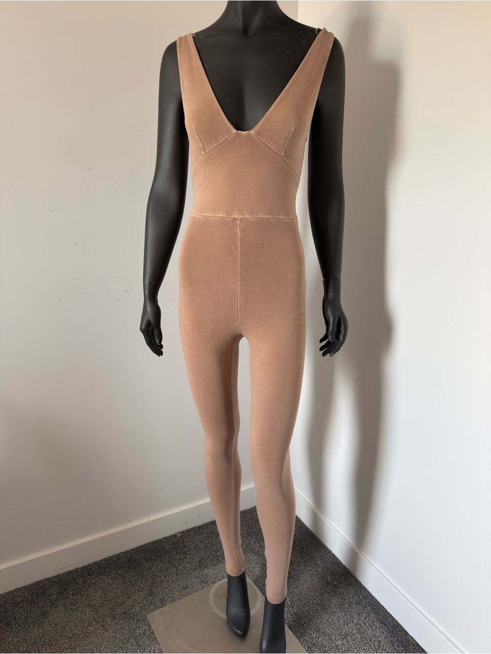 402. Babaton Sleeveless V-Neck Fitted Jumpsuit in Tan